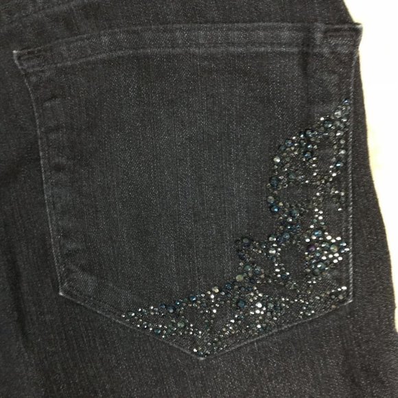 NYDJ Womens Jeans Crop Blue Denim Indigo Dark Wash Jeweled Stretch‎ Cuffed 8 - Picture 9 of 13